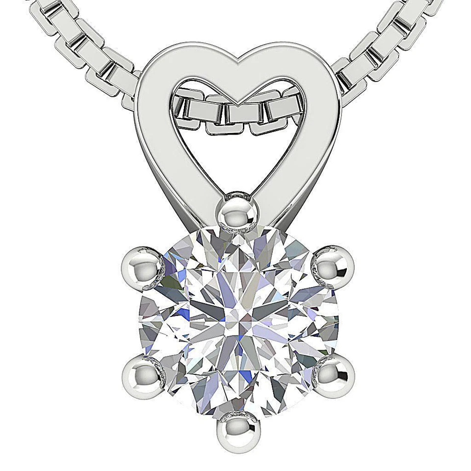 Pingente solitário coração VS1 F 0,25 ct conjunto de pinos cultivados em laboratório diamante ouro 14K 4,10 m - Imagem 2 de 4