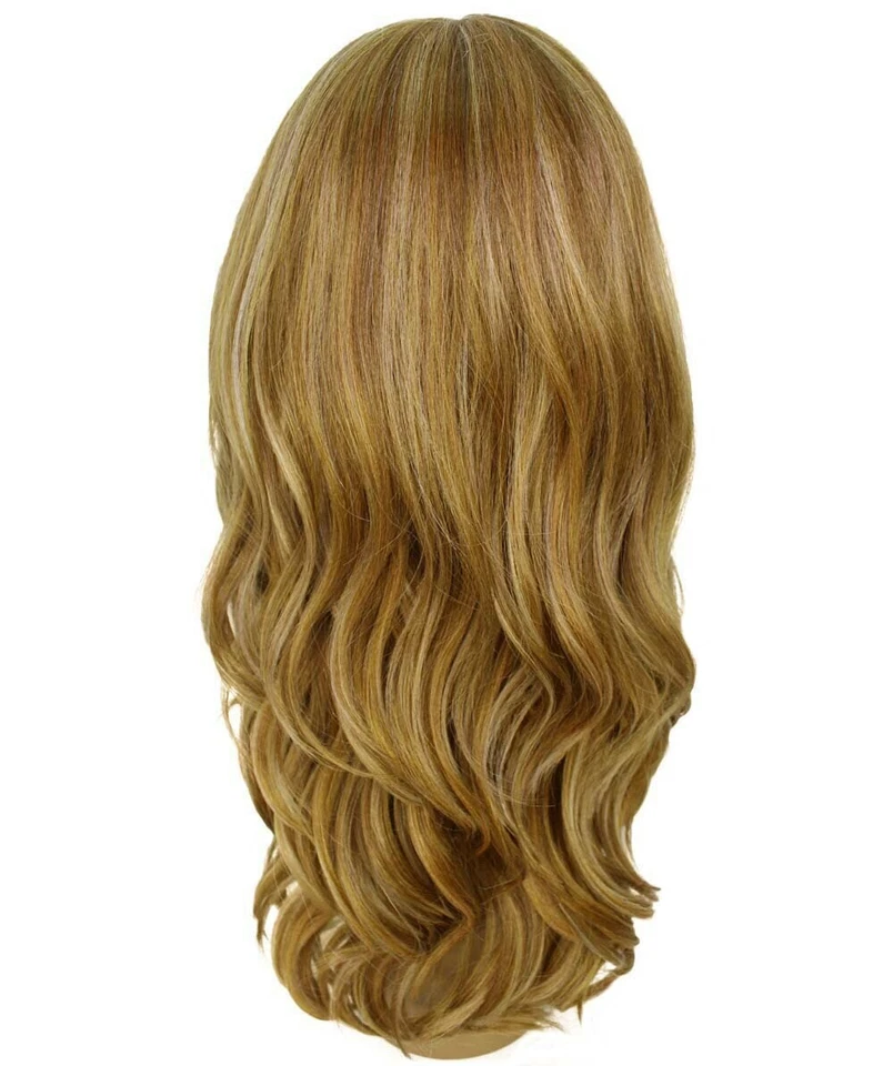 Peluca frontal de encaje atada a mano 21 en 4X4 LUXE Cleo ondulada en capas, mezcla rubia Foto 4 de 4