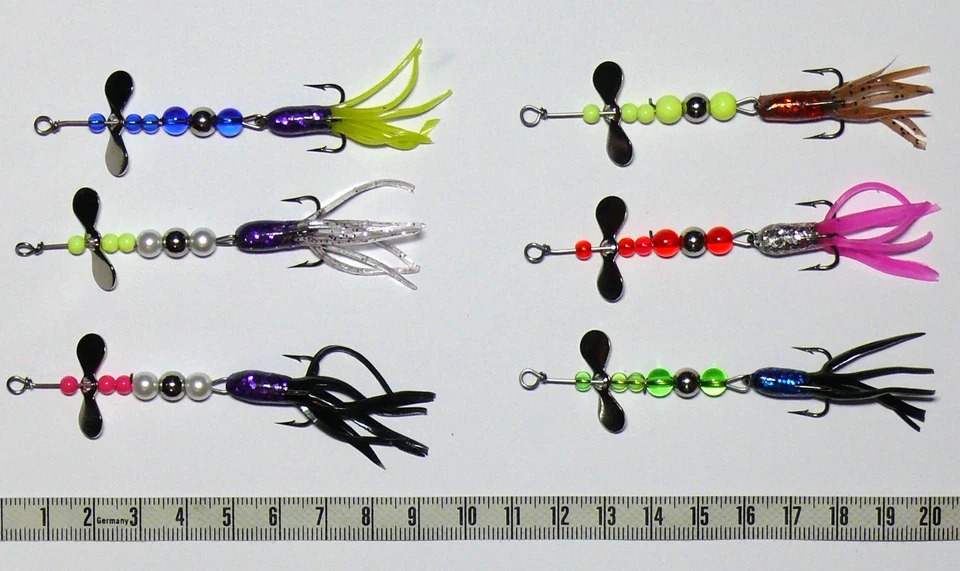 6 Stück, Schlepp Köder,Propeller Spinner,Relax Shads, Lachsforelle,Forelle,Neu - Bild 2 von 2
