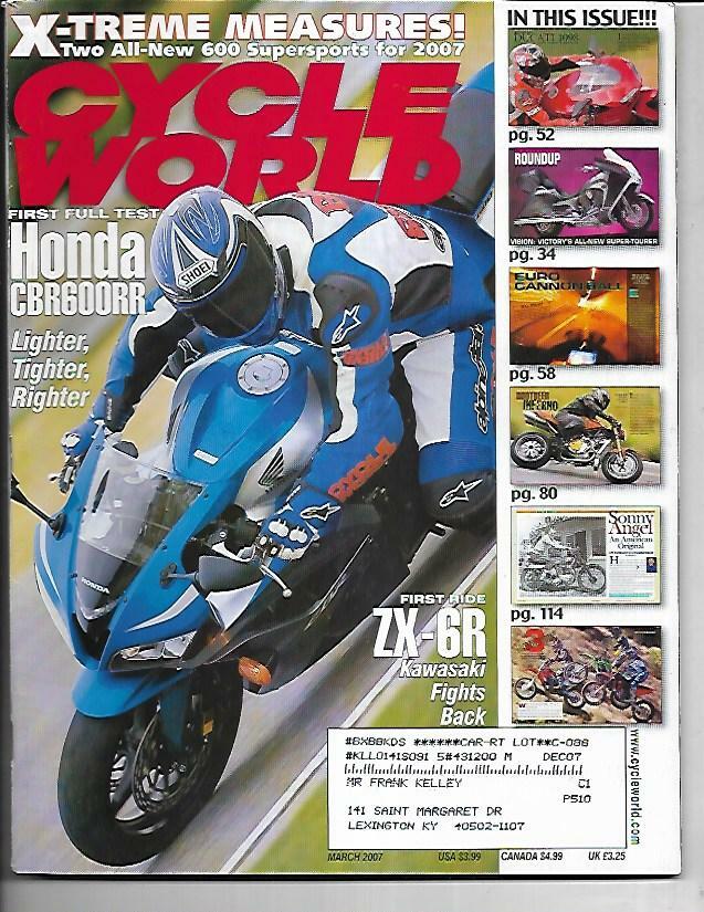 ⭐︎ Cycle World Magazine December 2007- Kawasaki ZX-14, Honda