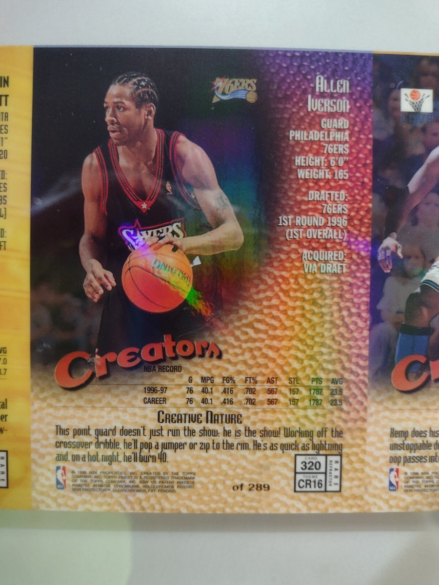 1997-98 Topps Finest - Rare Gold Allen Iverson #320 Refractor /289