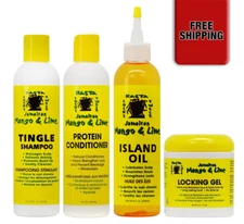 Jamaican Mango & Lime Tingle Shampoo, Conditioner, Island Oil, Locking Gel Set