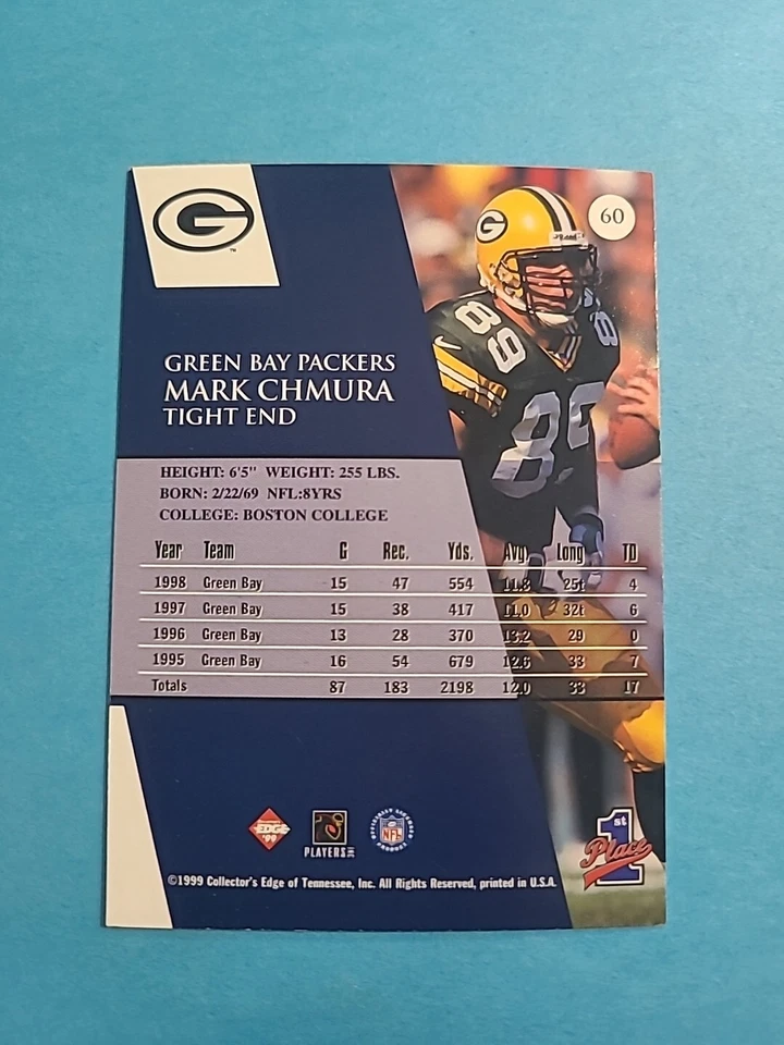MARK CHMURA 1999 COLLECTOR'S EDGE 1ST PLACE FOOTBALL CARD # 60 H9668 - Image 2 of 2