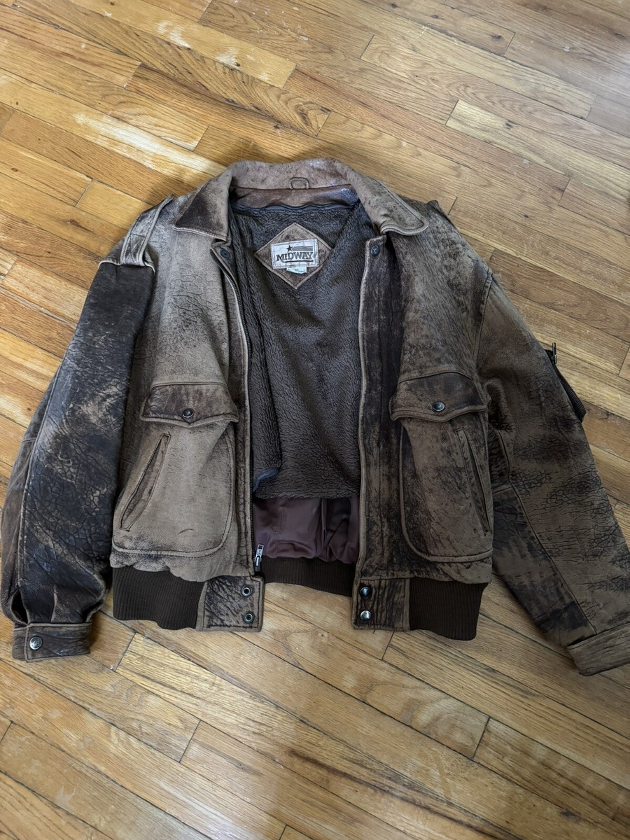 Vintage Midway Brown Leather Jacket Size L Made In Korea | eBay