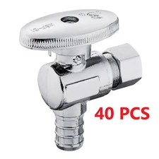 40PCS 1/2 Inch Pex X 3/8 Inch OD Brass 1/4 Turn Angle Stop Valve (LEAD-FREE)