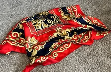 Vintage Kathie Lee Italian Red Gold Woman Square Scarf Large - Defects