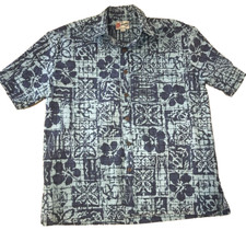 Hilo Hattie Blue Hawaiian Floral Button Up Shirt Mens Size L