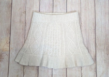 Abercrombie  Fitch Girls Mini Knit Skirt Stretch Waist Ruffle Cream 7/8 NEW