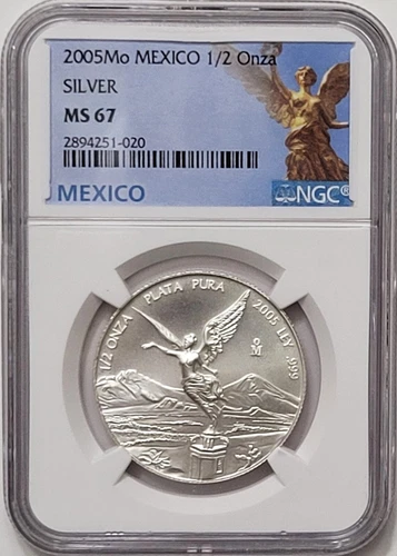 2005 Mexico Libertad 1/2 Oz. Silver Coin - NGC MS67