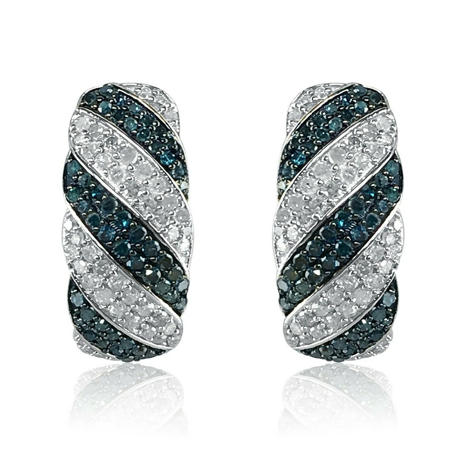 1.40 Ct Round Natural White Blue Diamond Huggie Earrings 925 Silver Women's Gift - Image 3 of 4