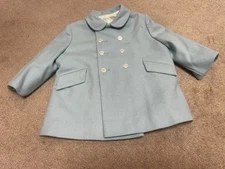 Kute Kiddies Girls Coat 1950s Baby Blue Classic Double-Breasted Union Made Wool