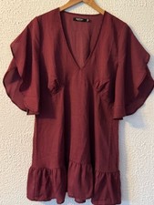 Nasty Gal Burgundy V-Neck Ruffle-Hem Tunic
