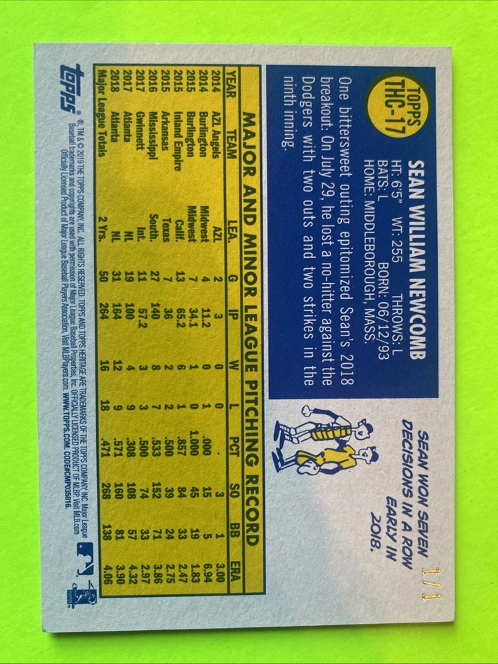 1/1 Sean Newcomb Topps Heritage GOLD SUPERFRACTOR - Image 2 of 3