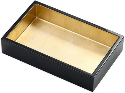Lacquer Guest Towel Napkin Holder in Black & Gold   Handcrafted High-Gloss