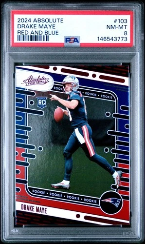 146543773 Drake Maye 2024 Panini Absolute #103 Red and Blue Rookies RC PSA 8