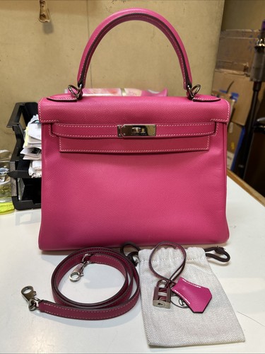 Hermes Kelly 28 Pink Leather Top Handle Shoulder Handbag K28