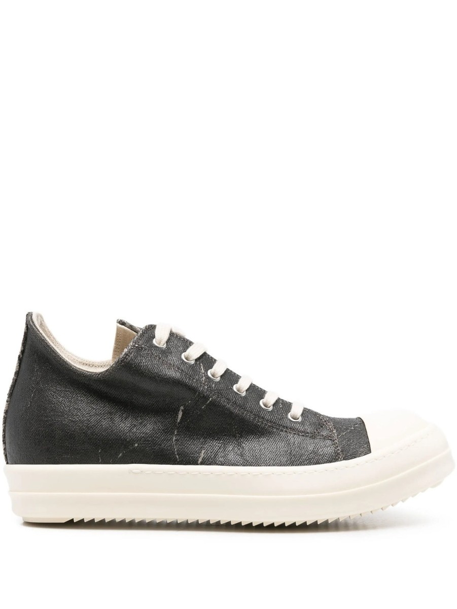 Rick Owens DRKSHDW Lace-Up Printed Low Sneakers Black Cracked