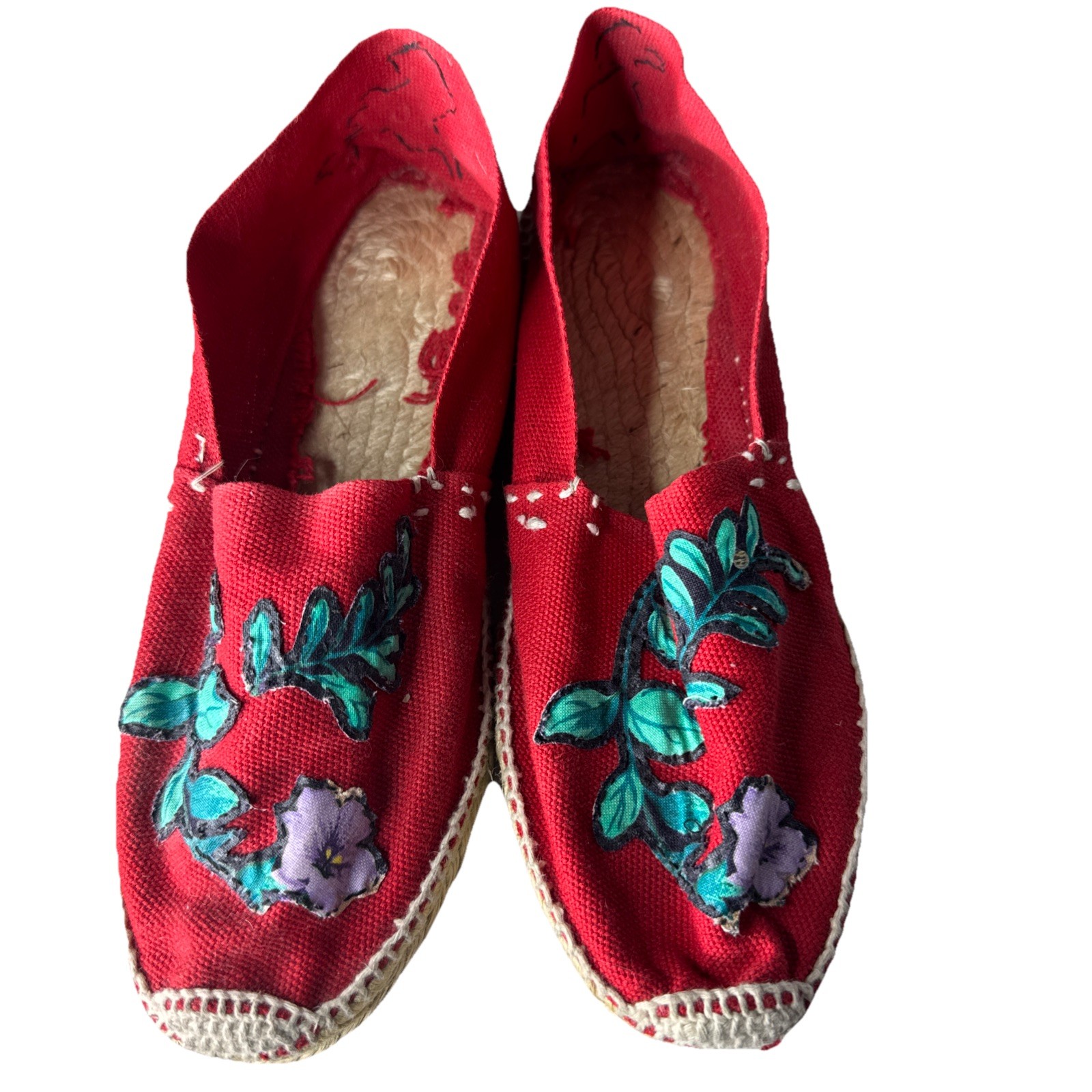 APL Artesania Sandali Donna 36 US 6 Rosso Bianco Ricamato Espadrillas Boho