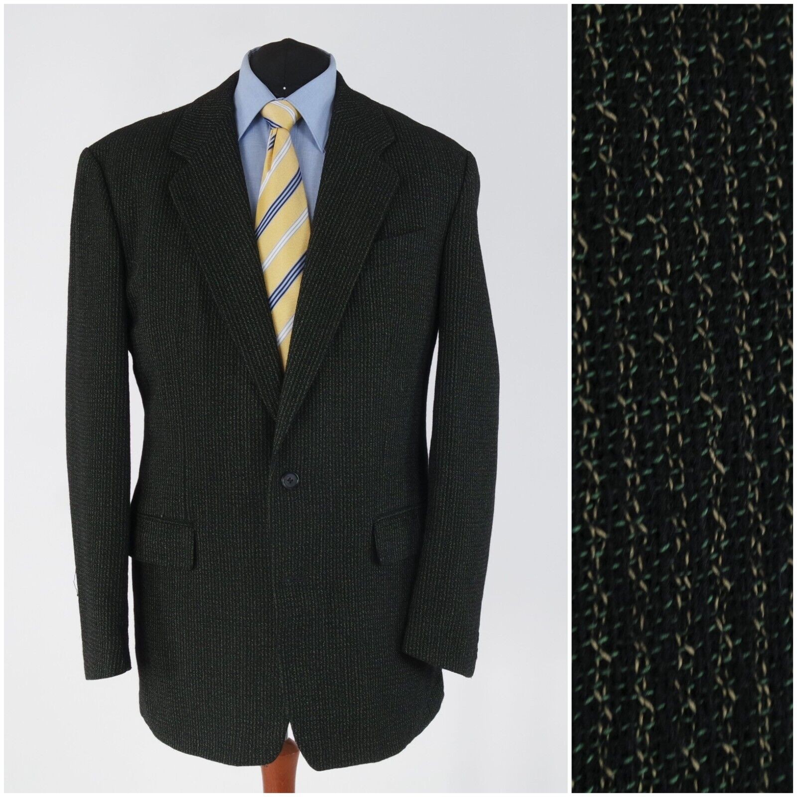 Mens Knitted Sport Coat 46L US Size LORENTINO Dark Green Wool Blazer Jacket