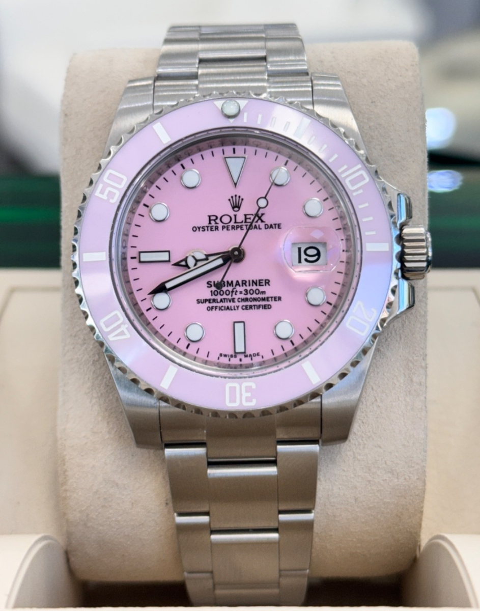 マーキュリー メタルデスクファン ピンク Rolex Submariner Date 116610 Steel Custom Pink Dial and Ceramic