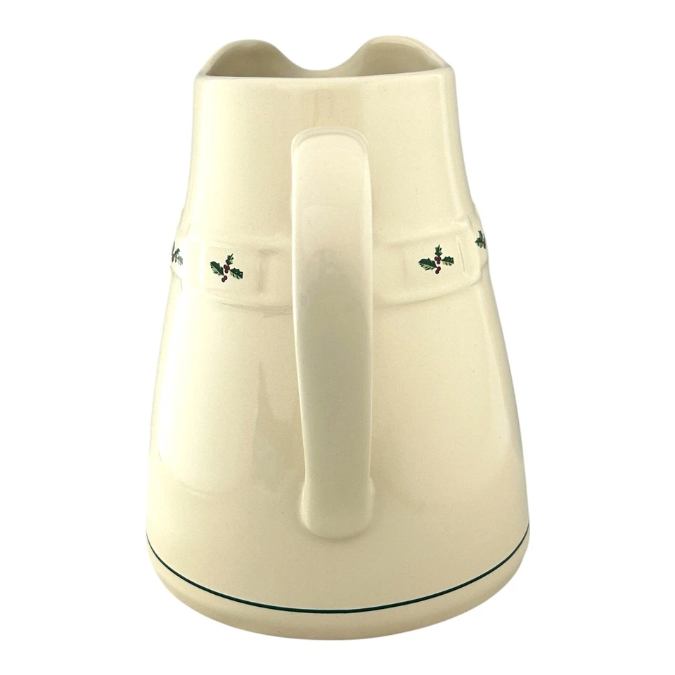 Jarra tradicional Longaberger cerámica acebo cabaña tejida tradiciones Navidad Foto 2 de 4