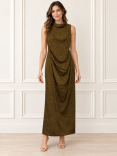 Vince Camuto Women’s Size 10 Olive Textured Ruched Maxi Evening Gown Dress