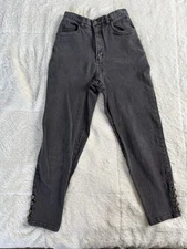 Vintage Gitano Black Denim High Rise Jeans Tapered Leg Button Detail Size 10