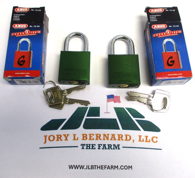 ABUS SECURITY PAD LOCKS, 72/40, GREEN,ALUMINUM BODY,6-PIN CYLINDER,LOT OF 2, NOS
