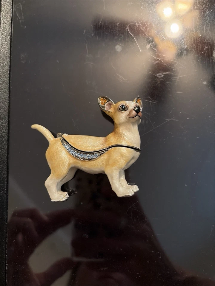 Caja de baratijas para perros Chihuahua coleccionables Ciel. Hecho a mano con esmalte y cristales  Foto 3 de 4
