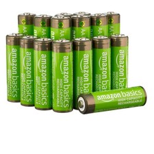 Amazon Basics 16-Pack Rechargeable AA NiMH High-Capacity 16 Pack, Black  1.99 per battery