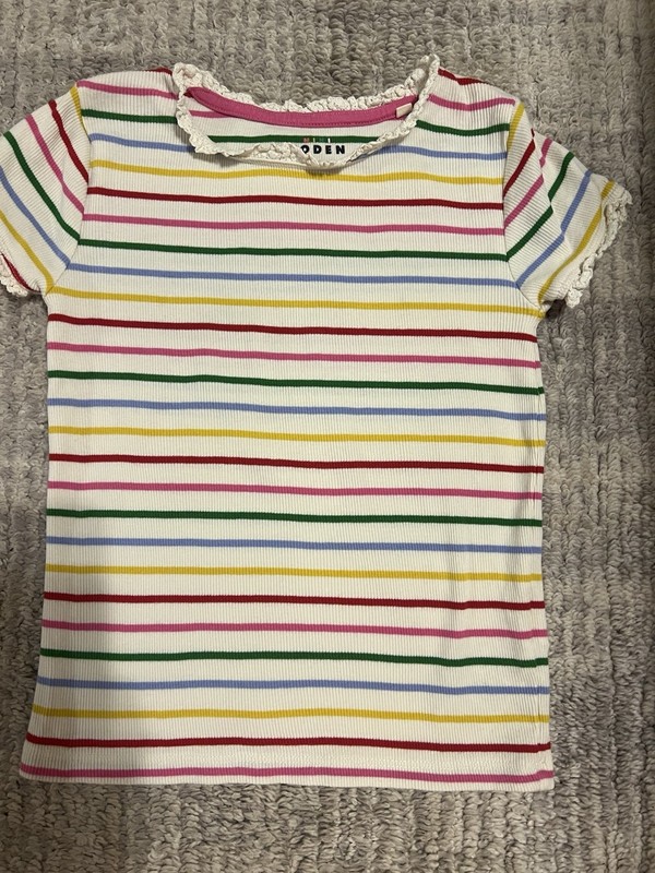 Girls Mini Boden Ribbed Striped Tee 