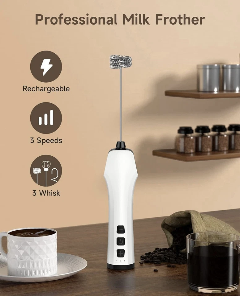 Rechargeable Electric Whisk with 3 Heads 3 Speeds Drink Mixer - Image 3 of 4