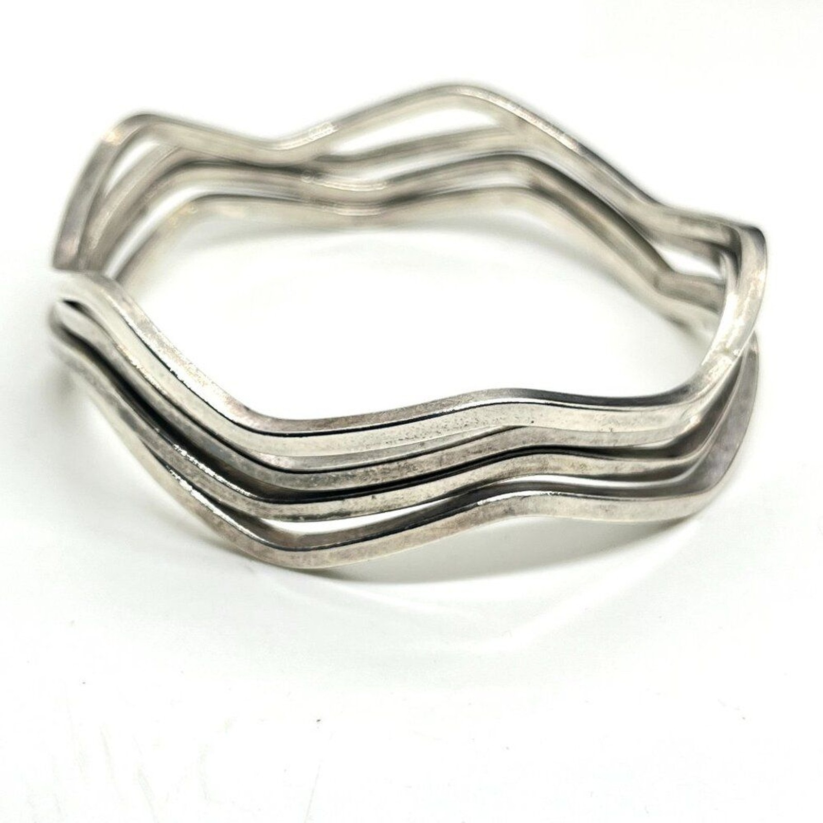 SILVER TONE WAVY Wavy Stackable Bangle Cuff Brace… - image 3