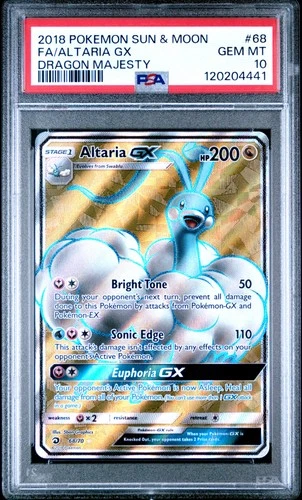 2018 POKEMON SUN & MOON DRAGON MAJESTY #68 FULL ART/ALTARIA GX PSA 10