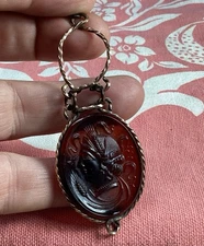 Rare Renaissance Revival gold Filled Wire on Glass Pendent Cameo HTF