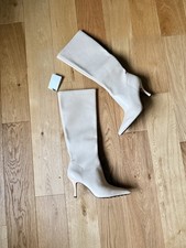 Zara Ecru White Faux Leather High Heel Knee High Boots UK5 EU38 US7.5 # B175