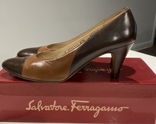 Salvatore Ferragamo Vintage Two Tone Brown Heels Shoes Women's Sz 9.5 AAAA