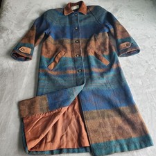 Vintage LL Bean Aztec Wool Leather Trench Coa...