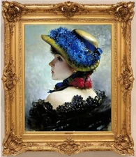 Handmade old master Antique Oil Painting art girl women hat on canvas 20"X24"