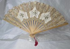 Gold Lace Folding Fan Embroidered Maltese Crosses Bamboo Sticks/ Guards Malta