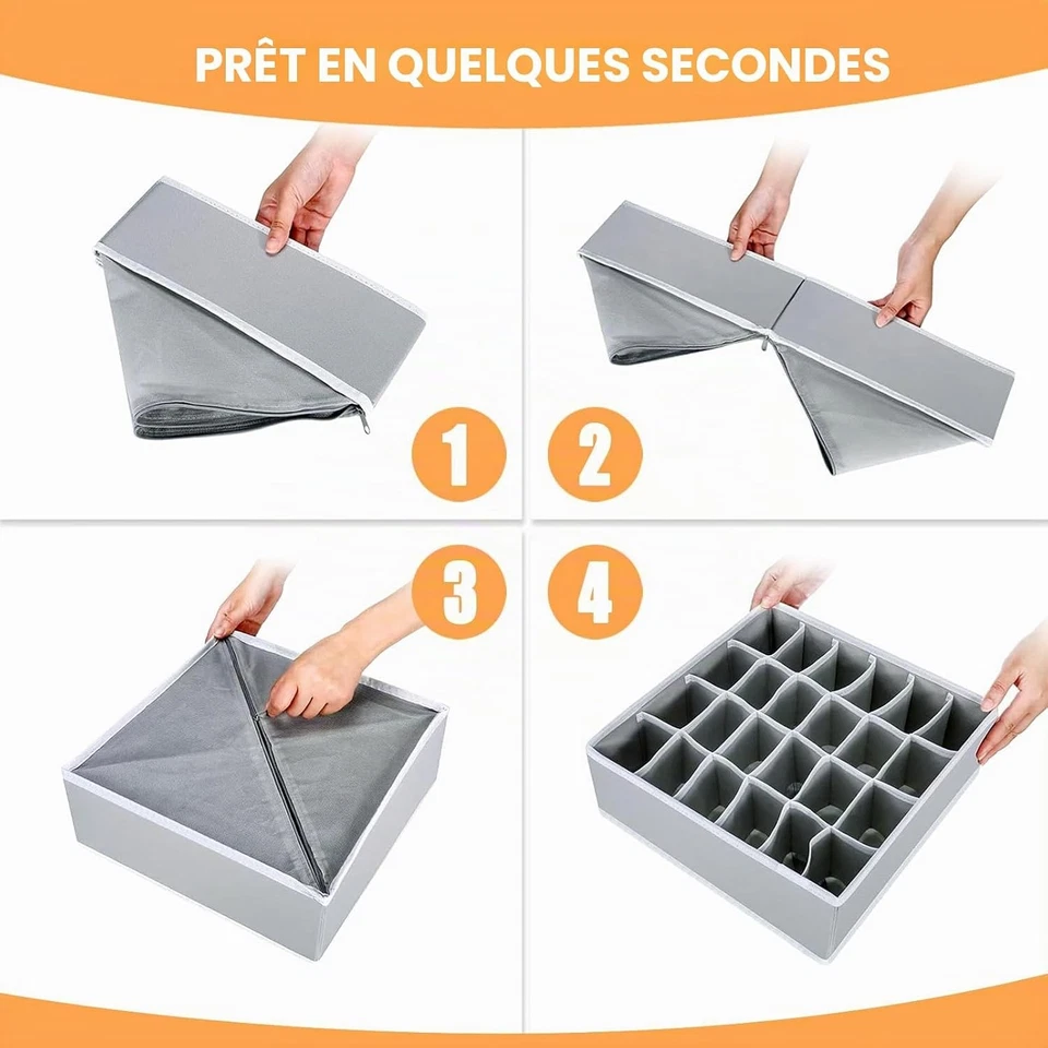 Lot 3 Organisateurs Tiroir 24 Cellules Pliable Gris Chaussettes Ikea - Photo 4/4