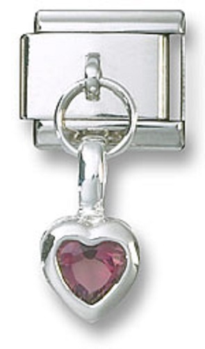 Italian Charm 925 Sterling Birthstone Heart Dangle CZ February Stainless Steel - Picture 1 of 2
