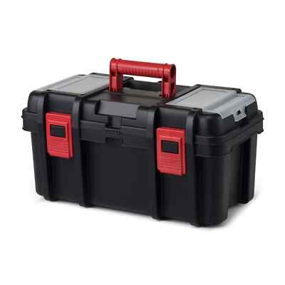 Hyper Tough 16-Inch Toolbox, Plastic Tool and Hardware Storage, Black