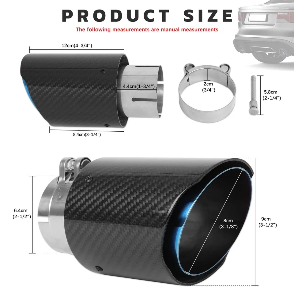 For Dodge Challenger 2008-2023 2.5" Inlet 3.5'' Outlet Dual Exhaust Tip Carbon - Image 2 of 4