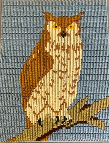 Handmade Needlepoint Art Deco OWL Bird Unframed Plastic Size 11 X 14" Boho