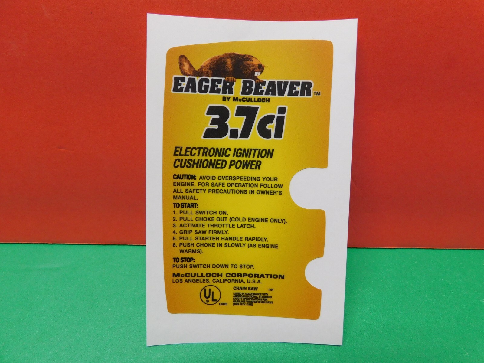 McCULLOCH CHAINSAW EAGER BEAVER 3.7ci DECAL STICKER DRAWER 48 eBay