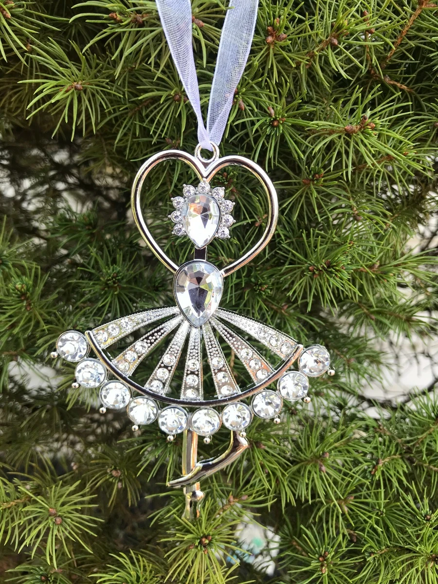 Christmas Ornament Silver Ballerina with Crystals Hanging eBay