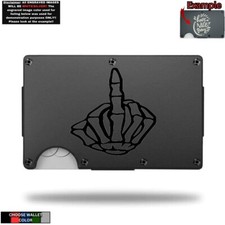 SKELETON HAND GIVING FINGER Laser Engraved Onto An Aluminum Wallet