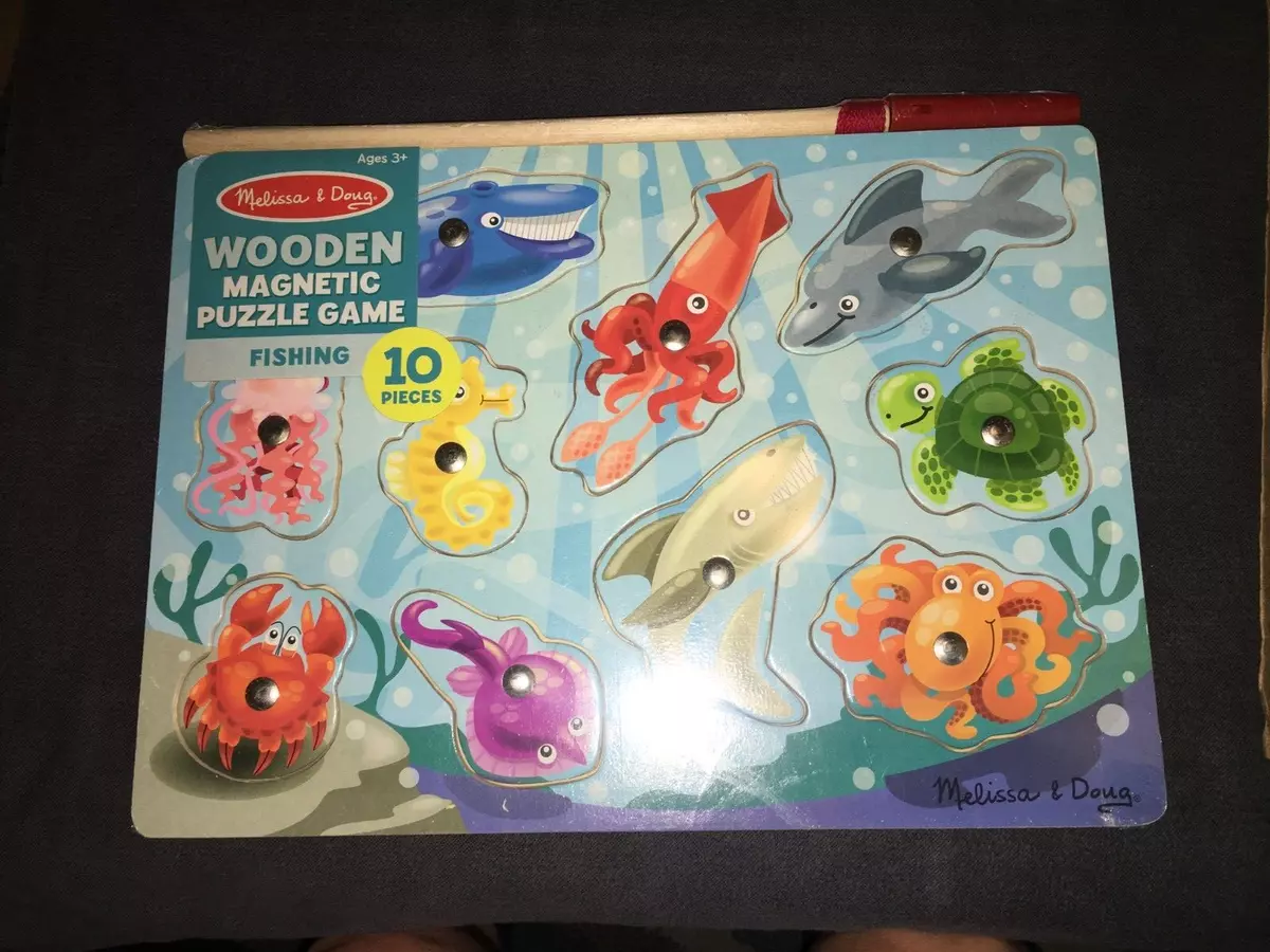 Melissa &Doug Magnetic Wooden Fishing Game 10 Wooden Ocean Animal Magnets  Fish