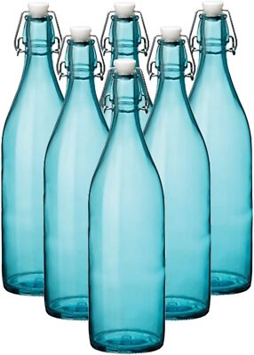 6 Piece Clip Top Lid Bottles Glass 1L Vintage Airtight Preserve 